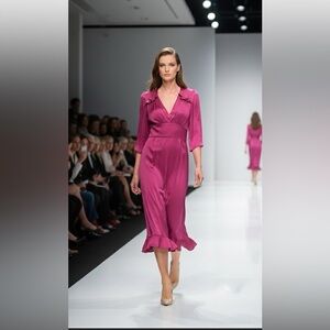 ✅Unbranded satin midi zip up dress raspberry 6?